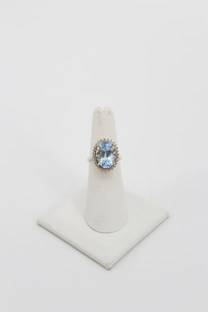 Blue Topaz & Diamond Halo Cocktail Ring,  8.514 CTW 14K Gold