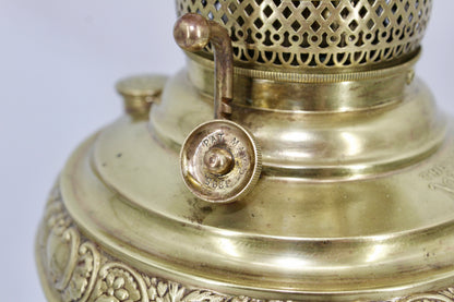 1895 Gilded Crystal Corinthian Banquet Lamp by Edward Miller