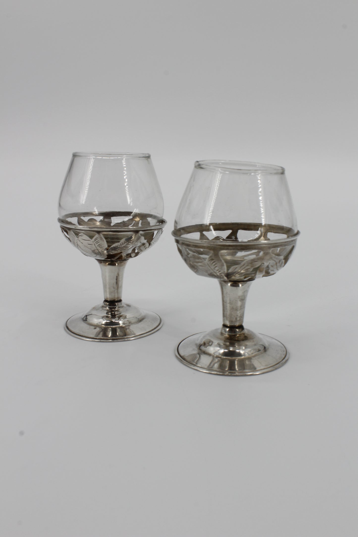 Floral-Etched Sterling Silver Cordial Pair