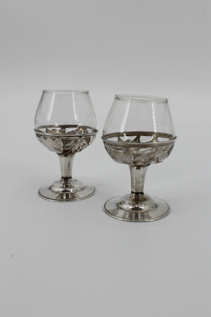 Floral-Etched Sterling Silver Cordial Pair