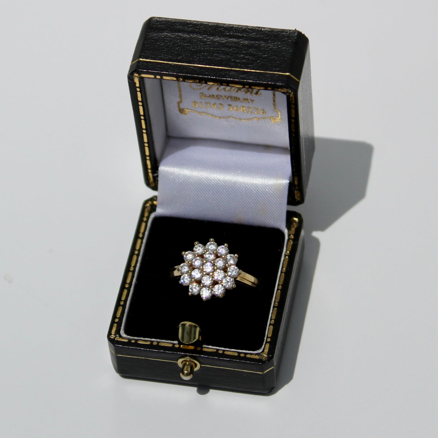 Vintage English CZ Cluster Cocktail Ring, 1.52 Carats 9K Gold