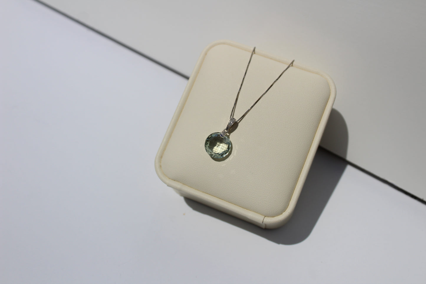 Prasiolite & Diamond Necklace, 7 Carats 14K White Gold