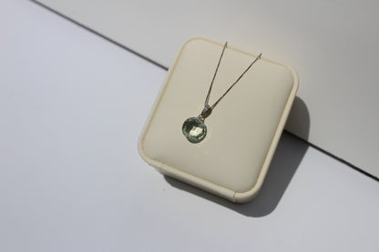 Prasiolite & Diamond Necklace, 7 Carats 14K White Gold