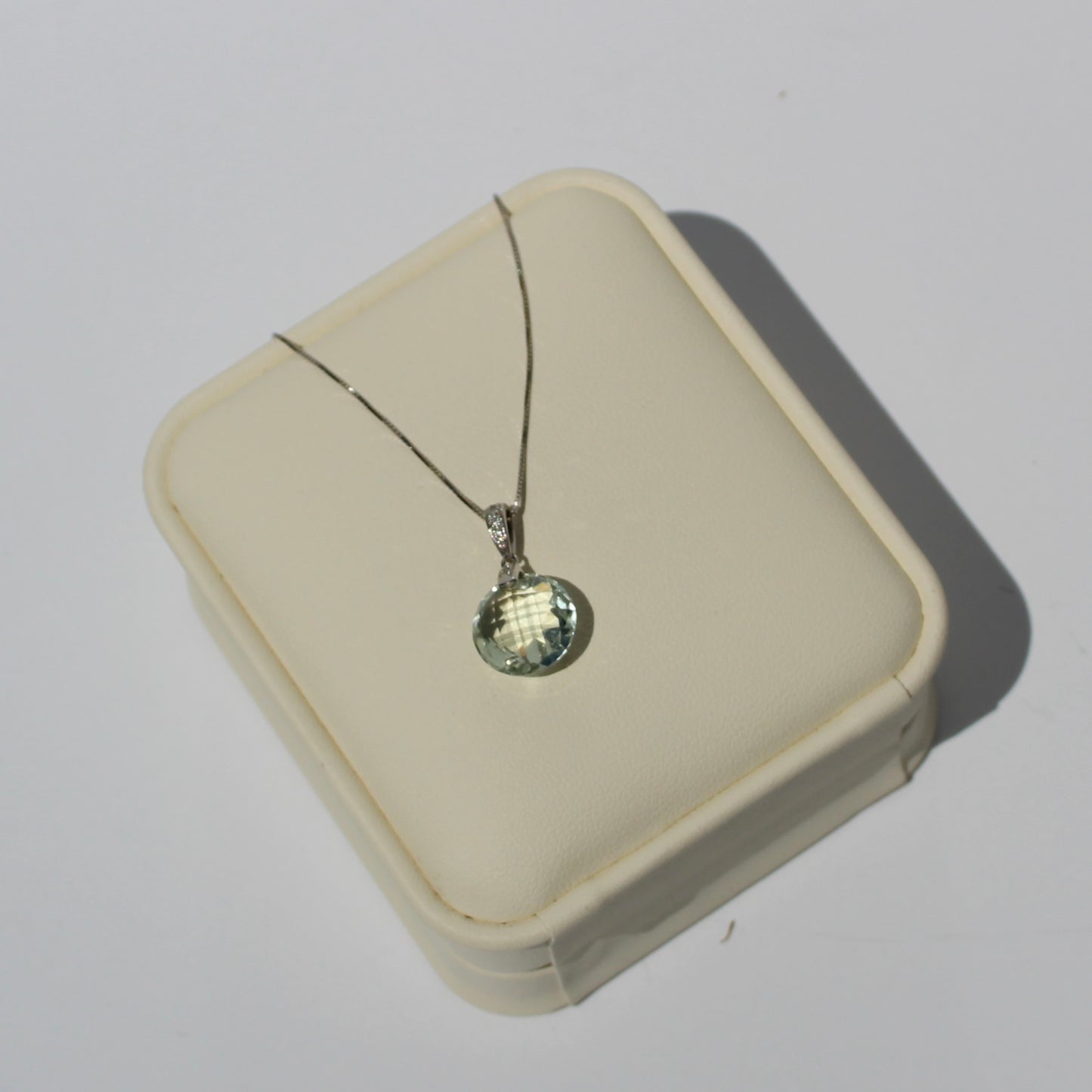 Prasiolite & Diamond Necklace, 7 Carats 14K White Gold