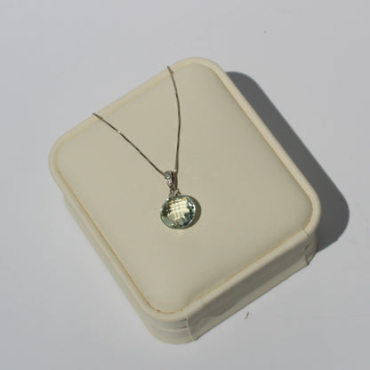 Prasiolite & Diamond Necklace, 7 Carats 14K White Gold