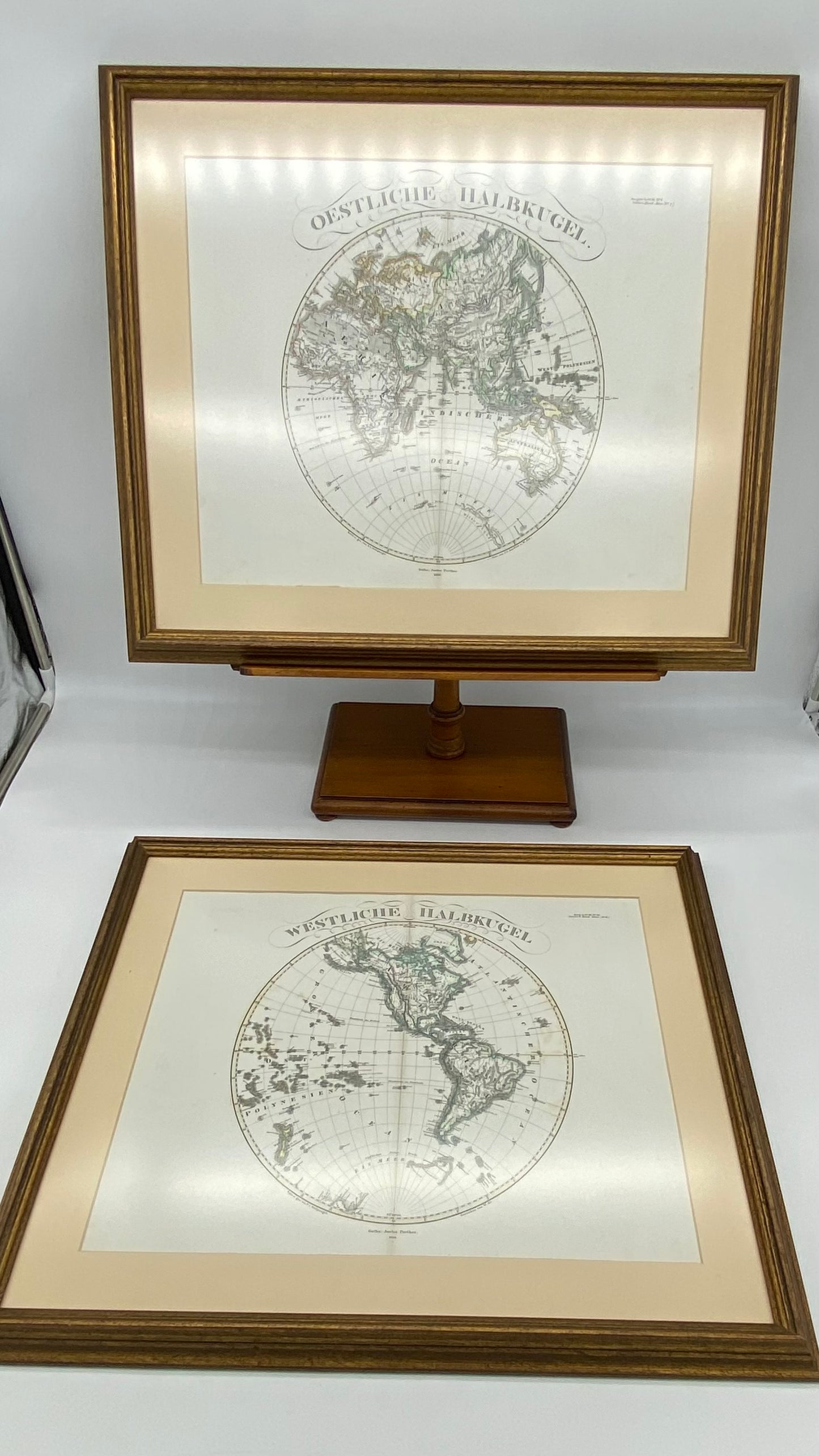 1866 Stieler World Map Framed Pair