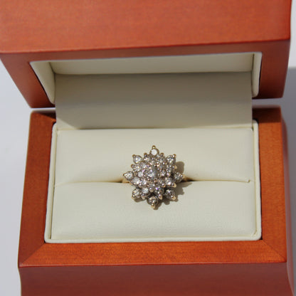 1940's Brutalist Diamond Cluster Ring, 2.82 Carats 14K Gold