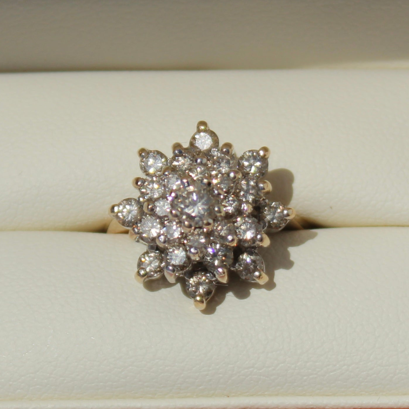1940's Brutalist Diamond Cluster Ring, 2.82 Carats 14K Gold