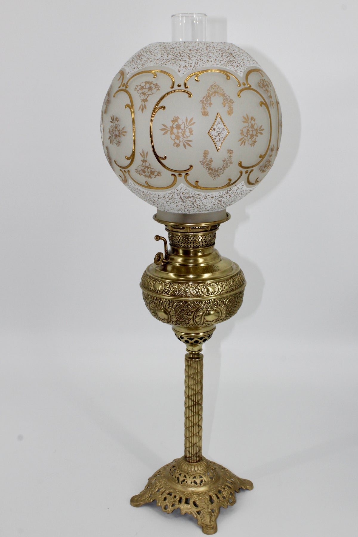 1895 Gilded Crystal Corinthian Banquet Lamp by Edward Miller
