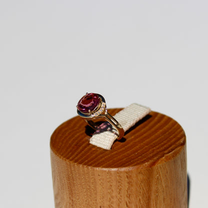 Bague en or 14 carats avec tourmaline rose et diamants, 2 ct
