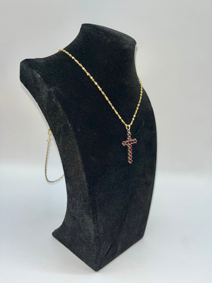 Vintage Garnet Cross Pendant, 2.68 CTW 14K Vermeil 925