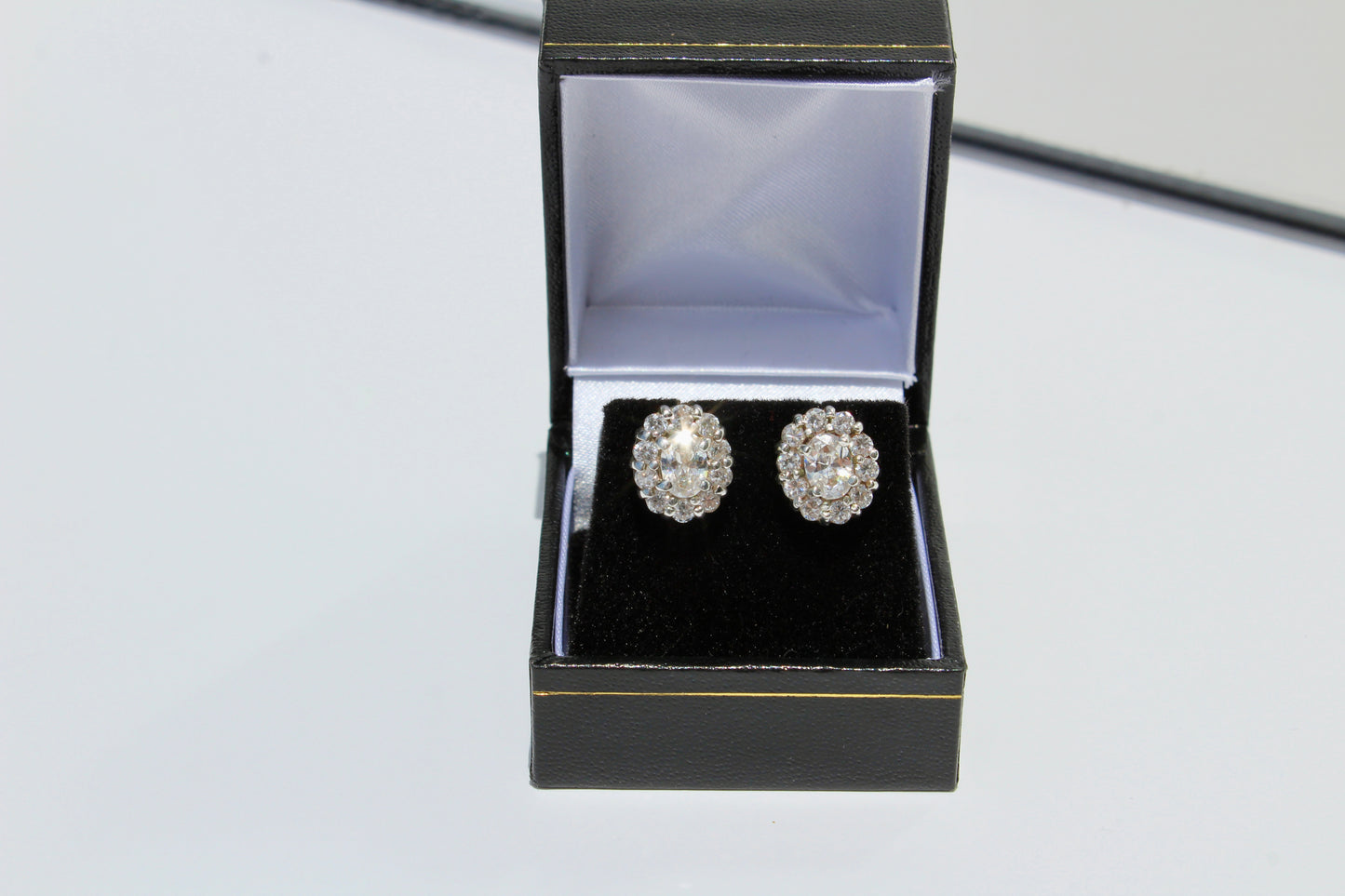 Edwardian Paste Halo Stud Earrings, 3.3 Carats 925 Sterling