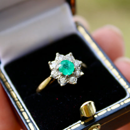Emerald & Diamond Floral Cocktail Ring, 0.75 CTW 18K Gold/Platinum