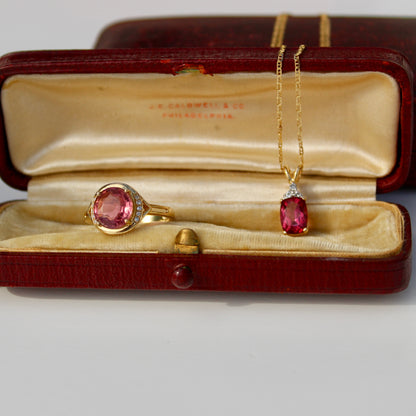 Pink Tourmaline & Diamond Set, 3.55 Carats 14K Gold