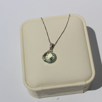 Prasiolite & Diamond Necklace, 7 Carats 14K White Gold