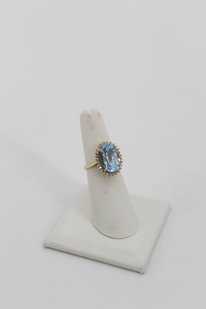 Blue Topaz & Diamond Halo Cocktail Ring,  8.514 CTW 14K Gold