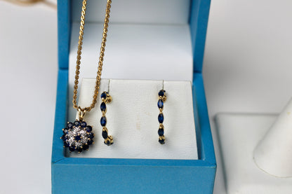 Antique Sapphire Diamond Cluster Set- Ring & Pendant, 2.25 Carats 14K Gold