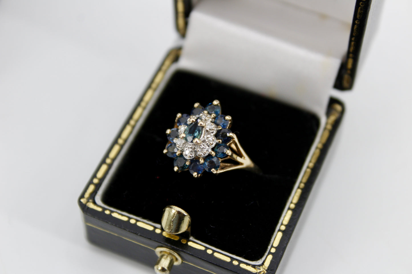 Antique Sapphire Diamond Cluster Set- Ring & Pendant, 2.25 Carats 14K Gold