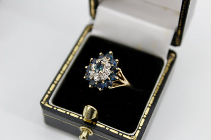 Antique Sapphire Diamond Cluster Set- Ring & Pendant, 2.25 Carats 14K Gold