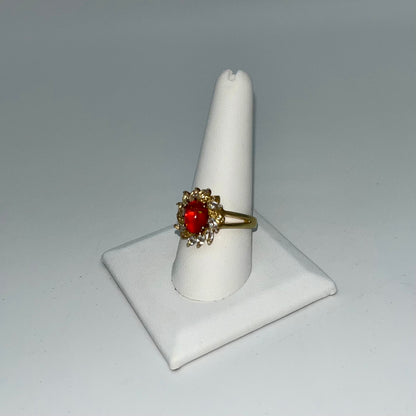 Antique Fire Opalescent Amber Cabochon & Spinel Ring- 2 CTW 9K Gold