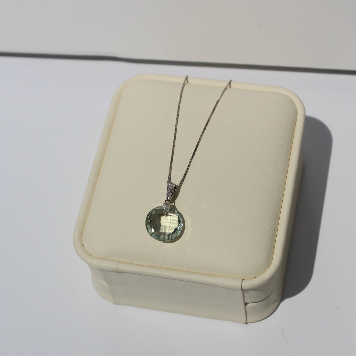 Prasiolite & Diamond Necklace, 7 Carats 14K White Gold