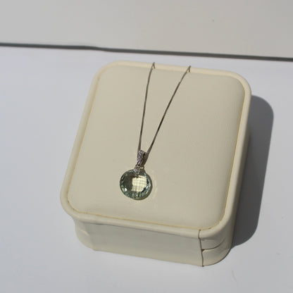 Prasiolite & Diamond Necklace, 7 Carats 14K White Gold