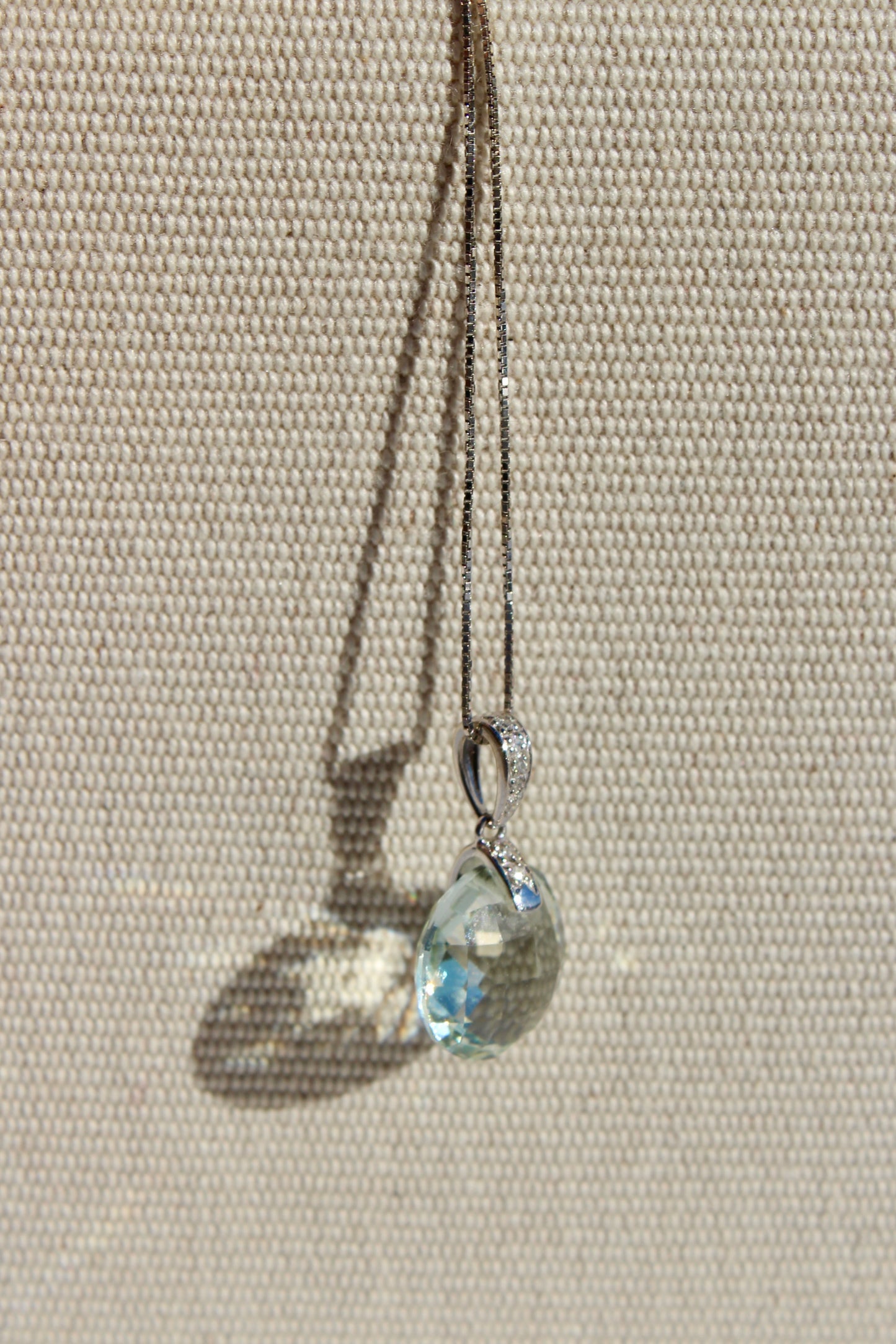 Prasiolite & Diamond Necklace, 7 Carats 14K White Gold
