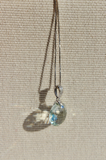 Prasiolite & Diamond Necklace, 7 Carats 14K White Gold