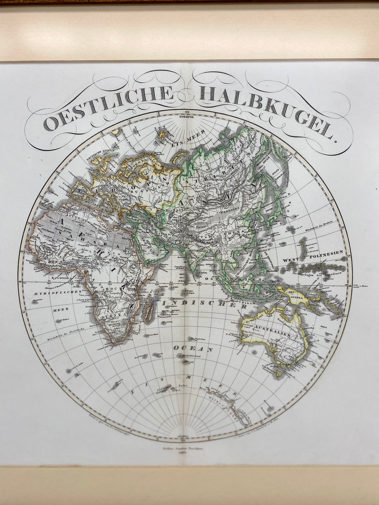 1866 Stieler World Map Framed Pair