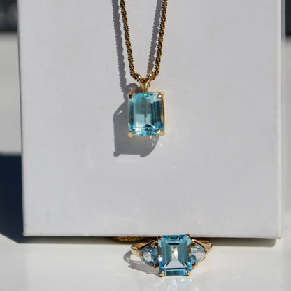 Emerald-Cut Blue Topaz Set w/ Aquamarine, 9.1 Carats 10K & 14K Gold