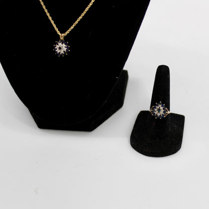 Antique Sapphire Diamond Cluster Set- Ring & Pendant, 2.25 Carats 14K Gold