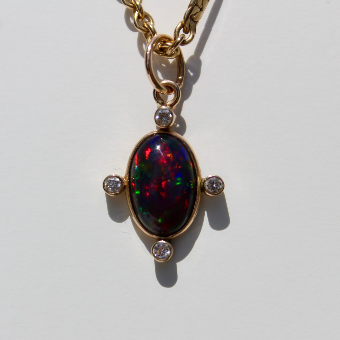 Black Opal Cabochon & Diamond Pendant, 2.12 Carats 14K Gold