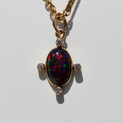 Black Opal Cabochon & Diamond Pendant, 2.12 Carats 14K Gold