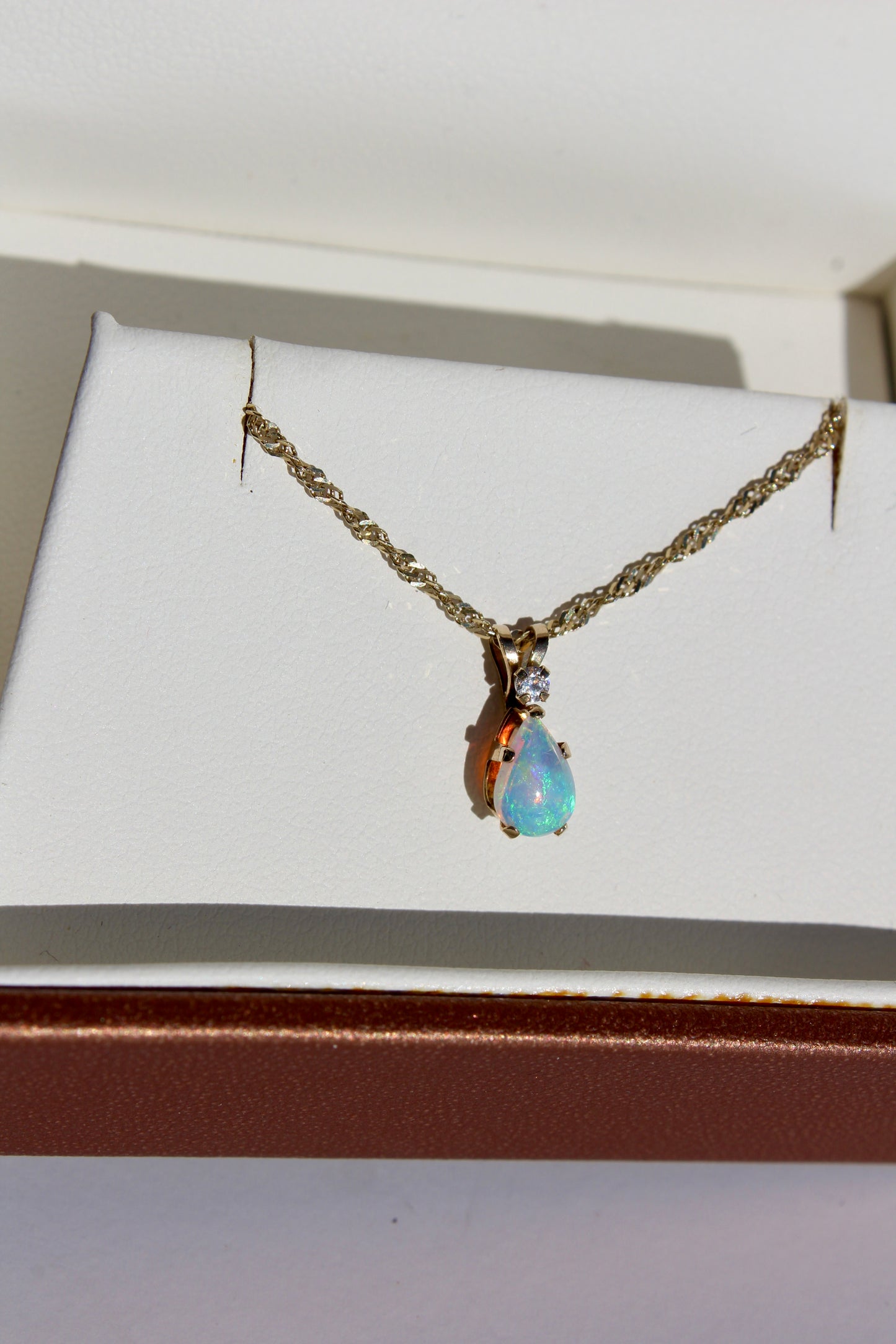 1920's Opal & Diamond Necklace, 0.5 Carat 10K Gold
