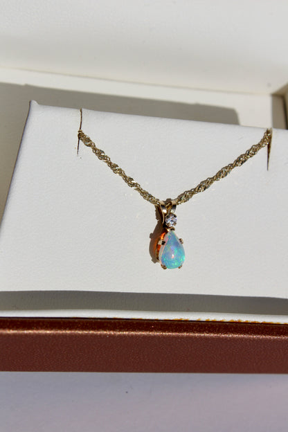 1920's Opal & Diamond Necklace, 0.5 Carat 10K Gold