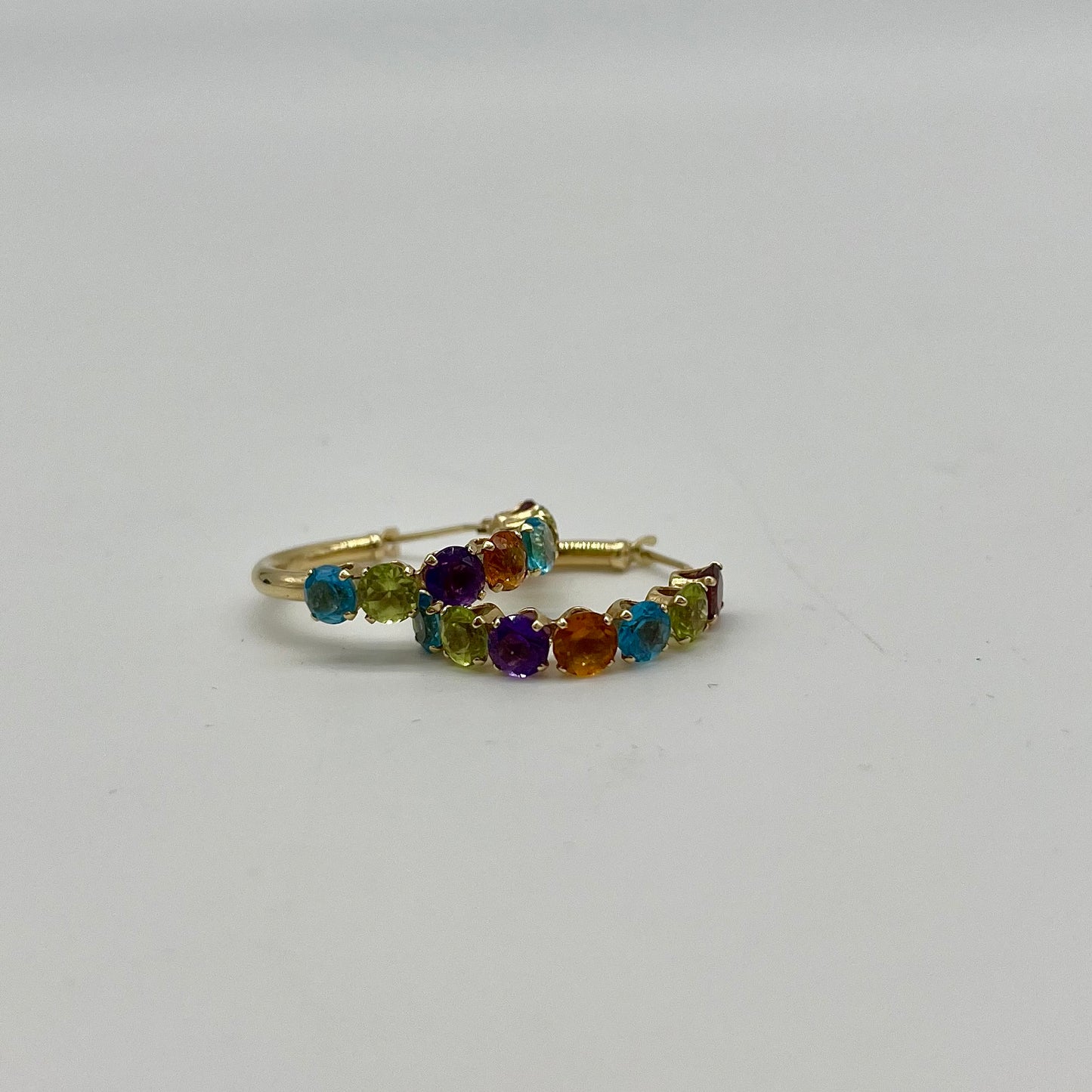 Precious Gemstone Multicolor Hoop Earrings, 3.3 CTW 14K Gold