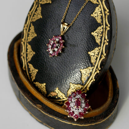 Antique Ruby & Diamond Set, 2.4 CTW 14K/9K Gold