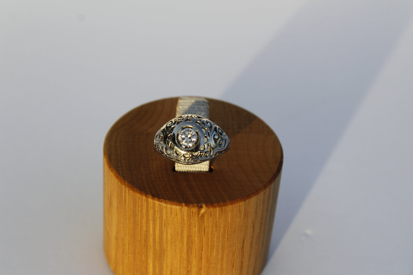 Art Deco Old European Cut Diamond Filigree Ring, 0.646 Carats 18K White Gold