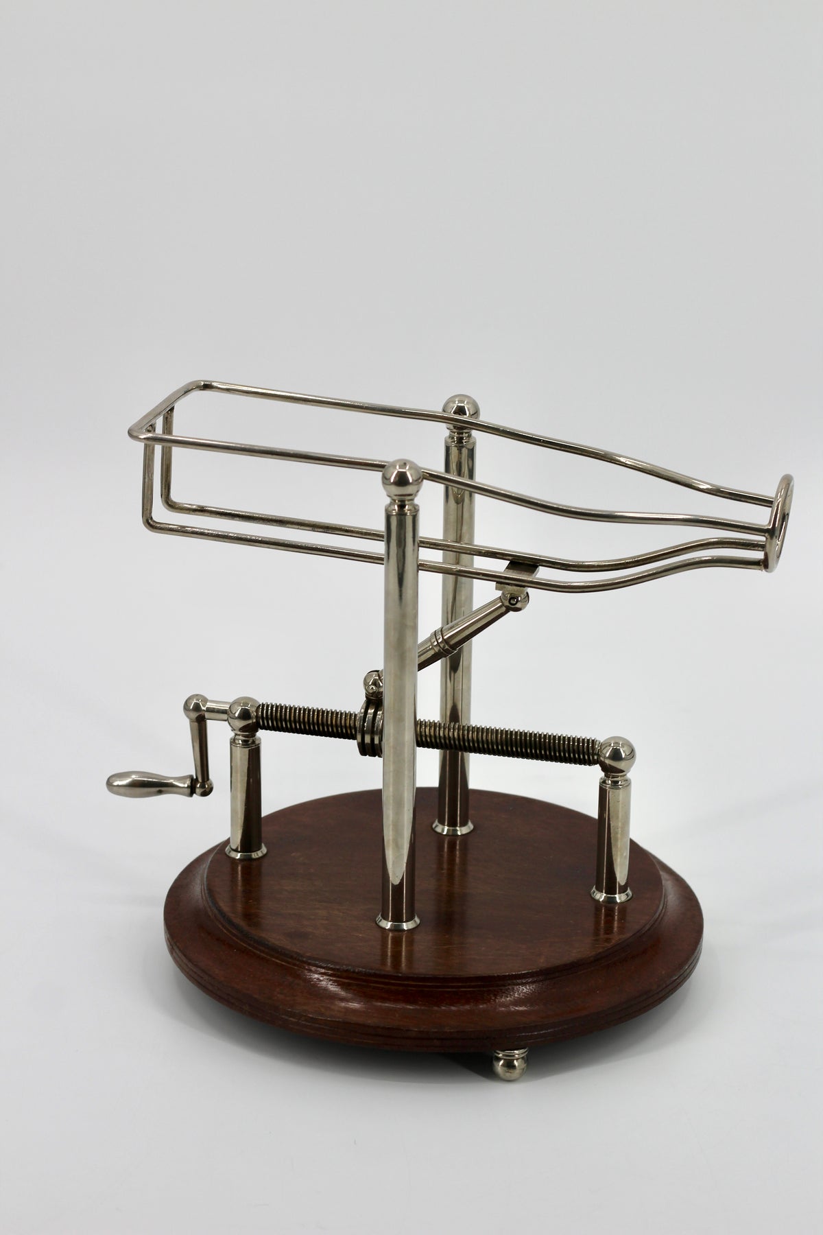 Antique Adjustable Cradle Silver & Wood Wine Decanter- Professionally Restored