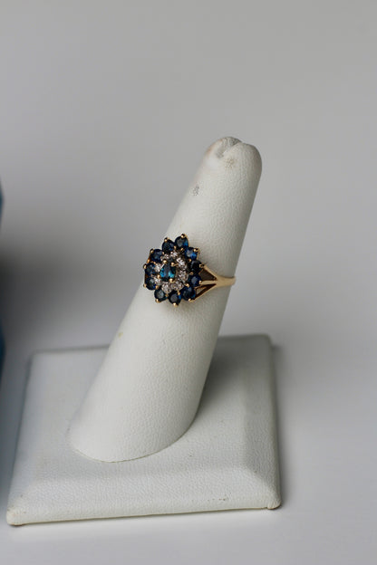 Antique Sapphire Diamond Cluster Set- Ring & Pendant, 2.25 Carats 14K Gold