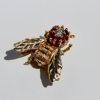 Ruby & Diamond Bee Pendant, 0.52 Carat 18K Gold