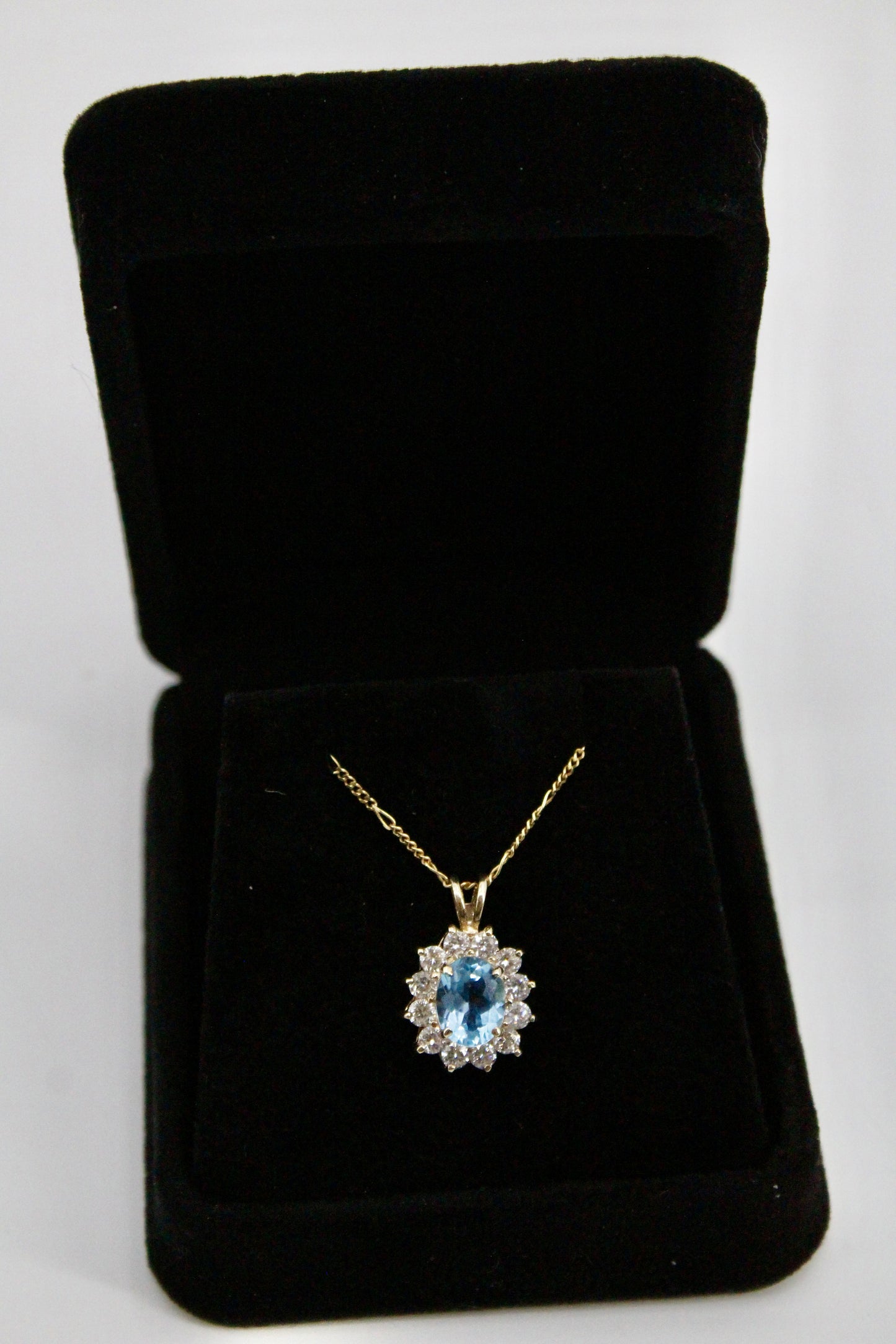 Blue Topaz & Cubic Zirconia Halo Pendant, 3.63 Carats 10K Gold