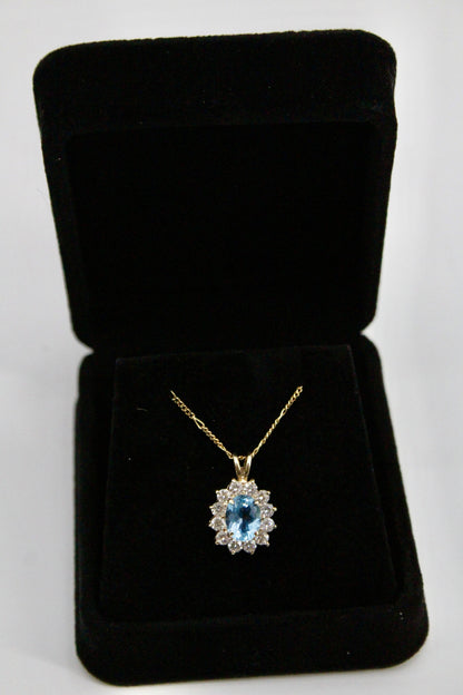 Blue Topaz & Cubic Zirconia Halo Pendant, 3.63 Carats 10K Gold