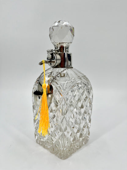 Edwardian 1916 Sterling Silver Leaded Crystal Locking Spirit Decanter & Key