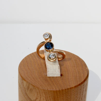 Antique Sapphire & Diamond Trilogy Ring, 1.35 Carats 18K Gold