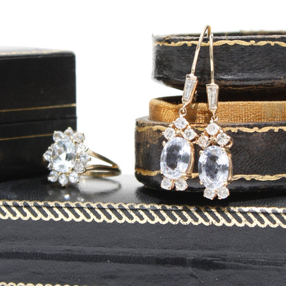 Antique Aquamarine & Diamond Set, 5.59 Carats 14K Gold
