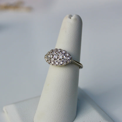 1930's East/West Diamond Cluster Ring, 1.28 Carats 14K White Gold & Platinum