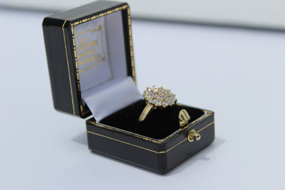 Vintage English CZ Cluster Cocktail Ring, 1.52 Carats 9K Gold