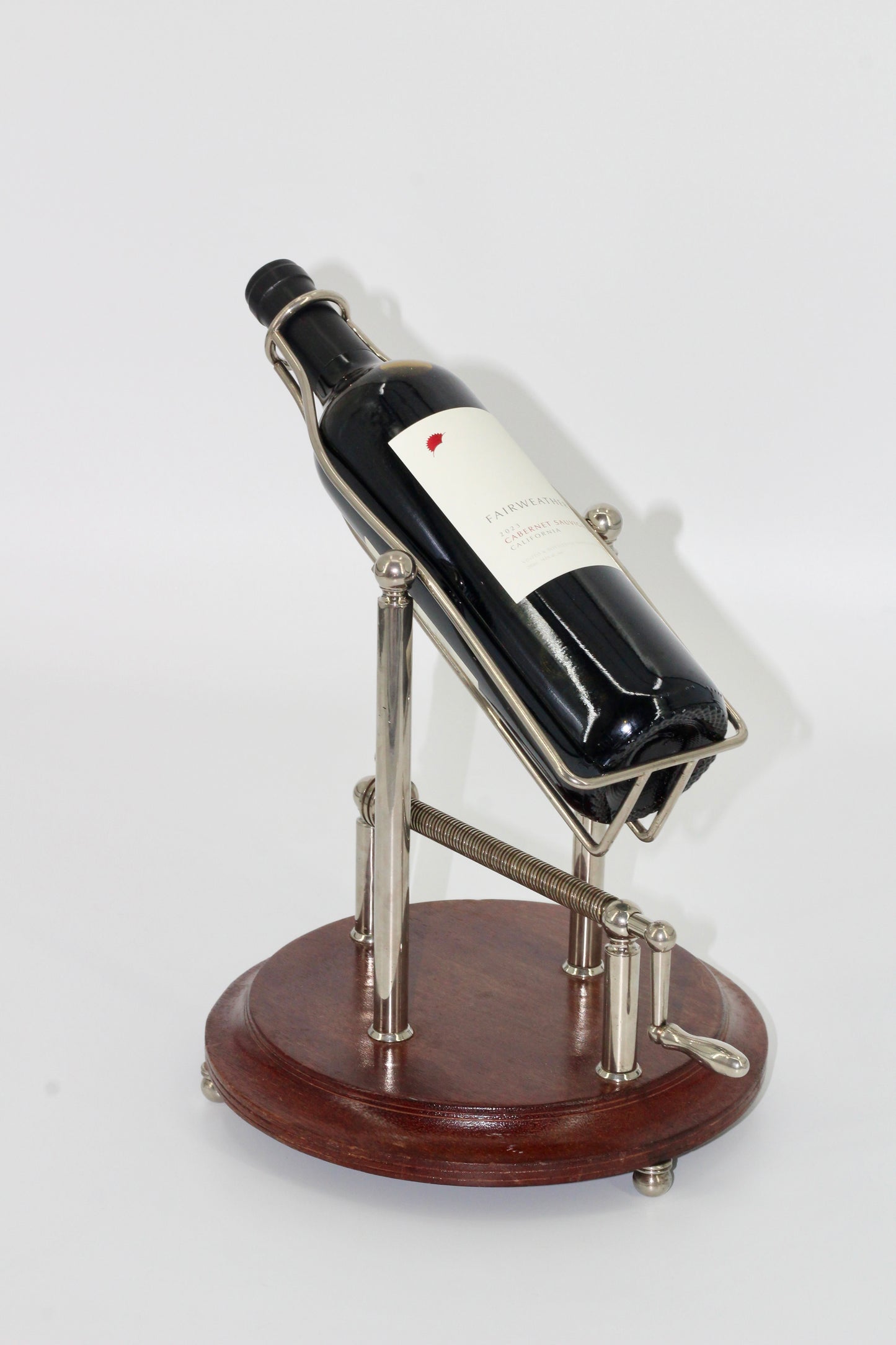 Antique Adjustable Cradle Silver & Wood Wine Decanter- Professionally Restored