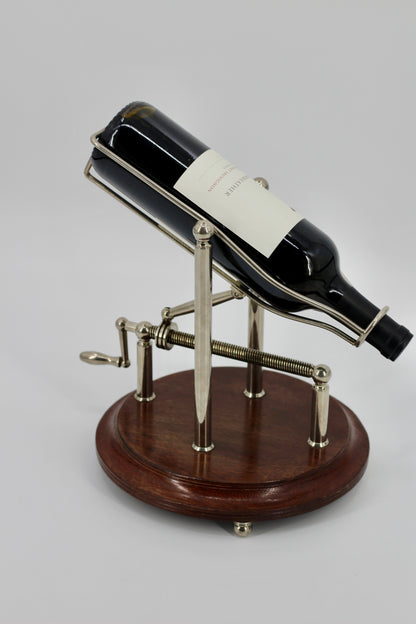 Antique Adjustable Cradle Silver & Wood Wine Decanter- Professionally Restored